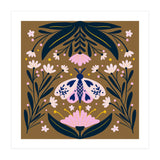 Pink Moth with Flowers on a brown background (Print Only) thumbnail