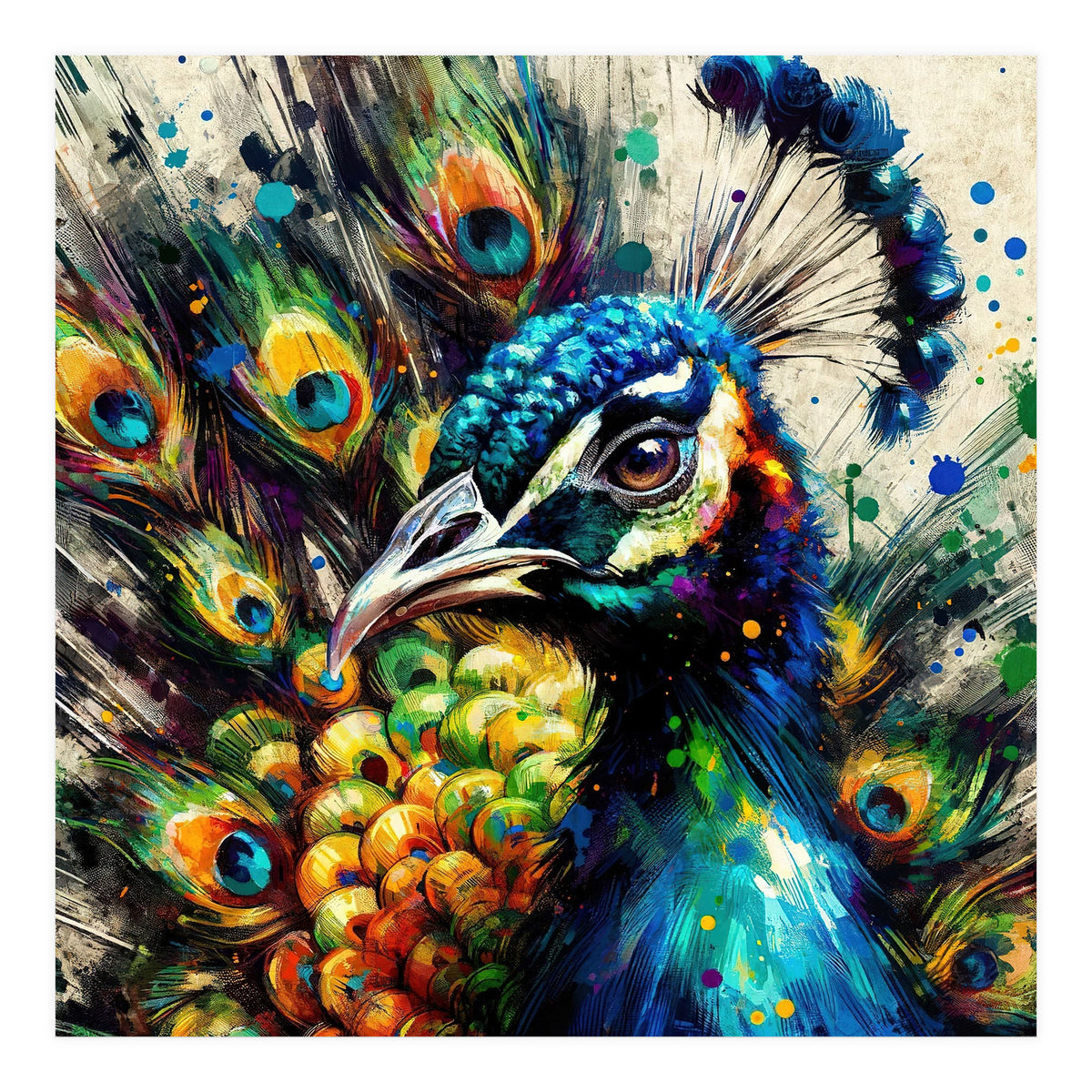 Vibrant Peacock Portrait (Print Only)