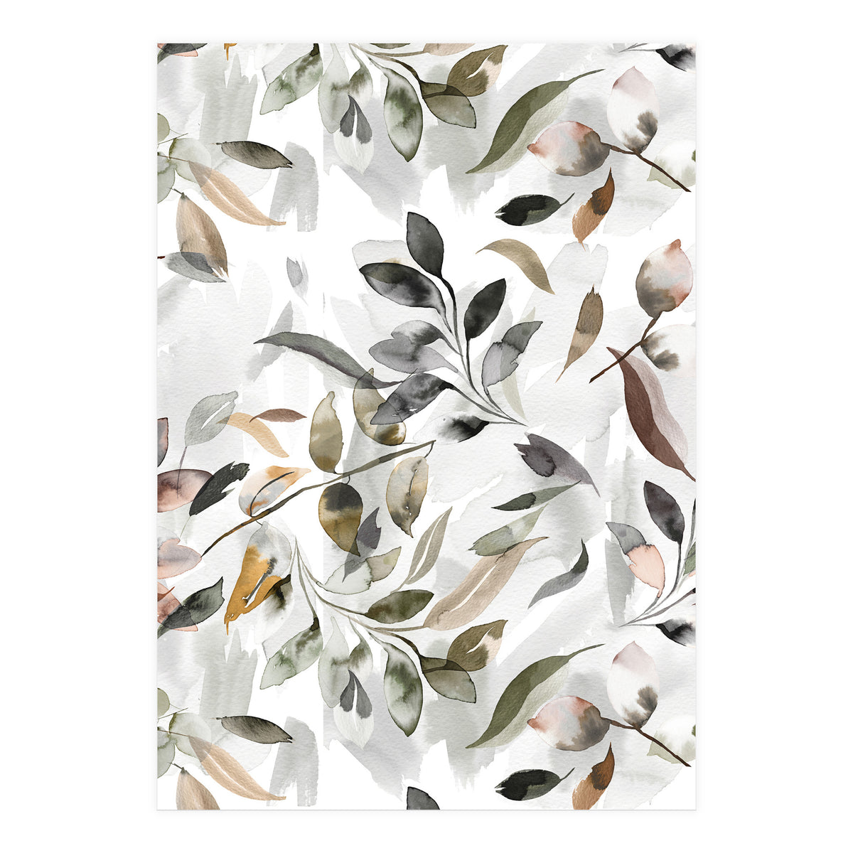 Watercolor Leaves Neutral Gray (Print Only)