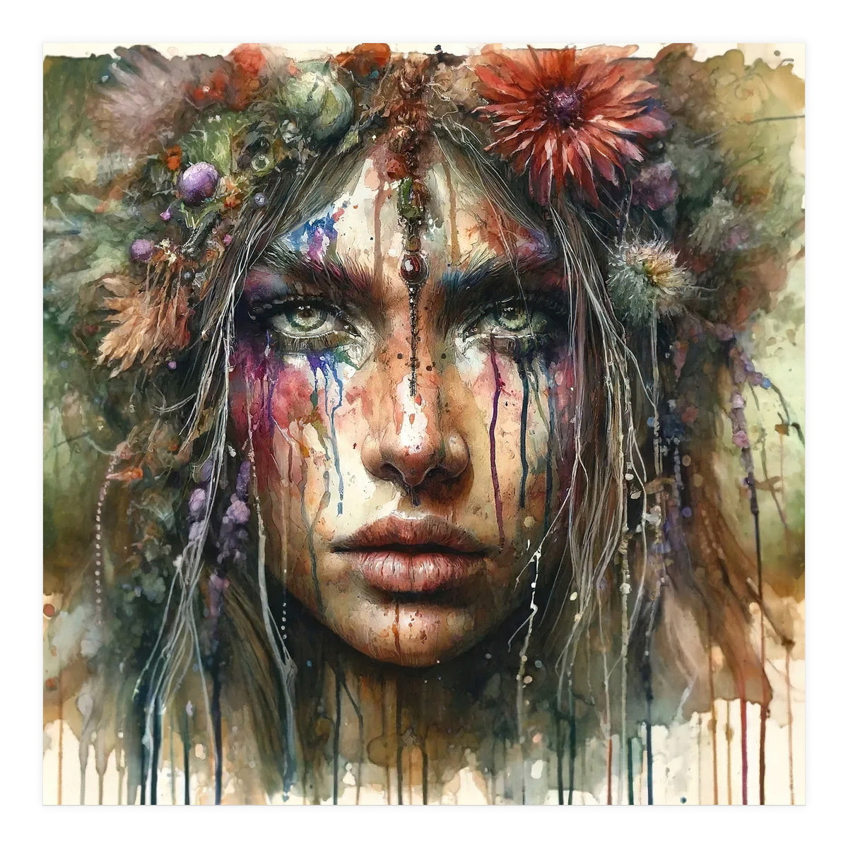 Wild Bloom Druid Woman Portrait (Print Only)