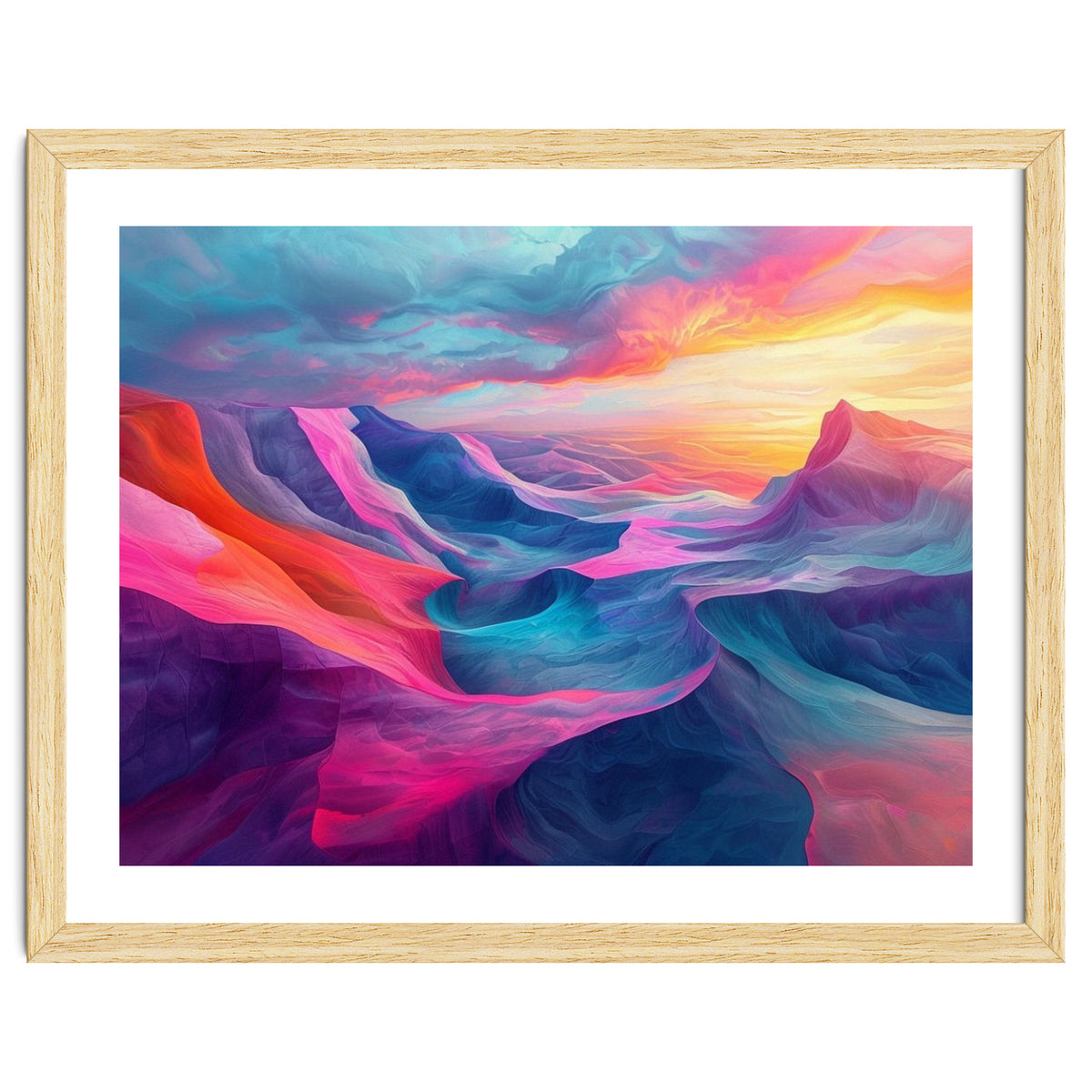 Vibrant Abstract Mountain Landscape at Sunset