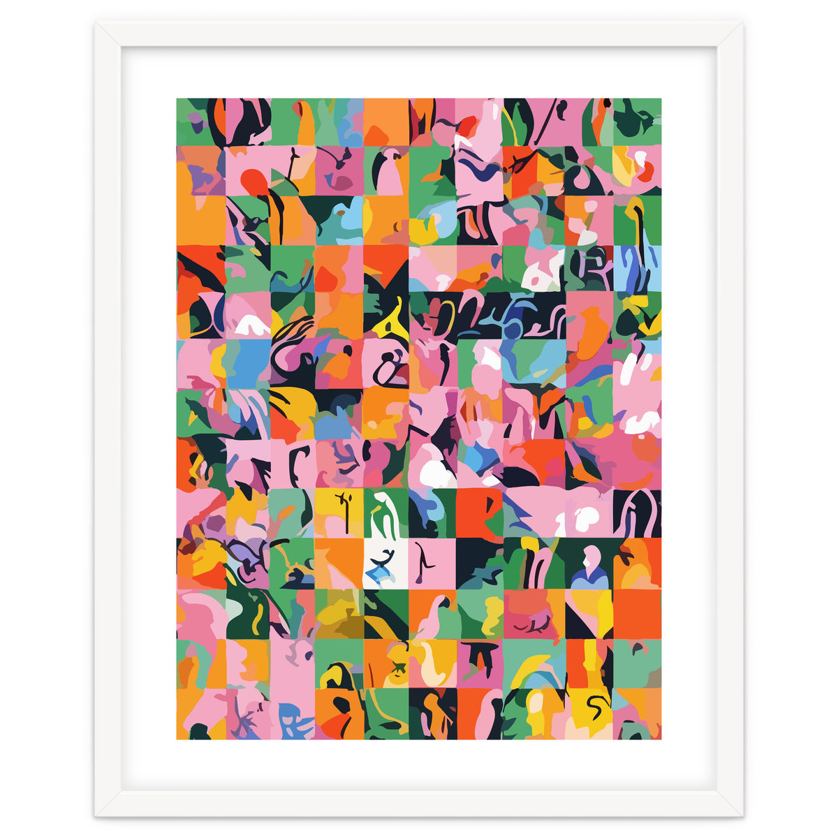 Life On A Checkboard, Abstract Maximalism Eclectic Painting, Bohemian Pop Of Color Illustration