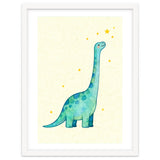 Cute Brontosaurus Watercolor Art, Whimsical Dinosaur Nursery Print, Starry Dino Illustration thumbnail