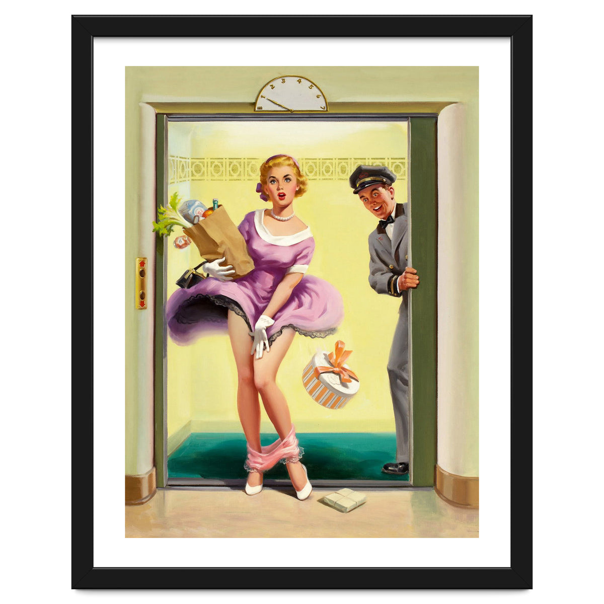 Pinup Sexy Girl Had Accident While Leaving The Elevator