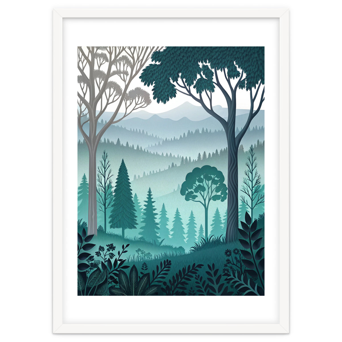 Vibrant Silhouettes in the Misty Teal Highlands