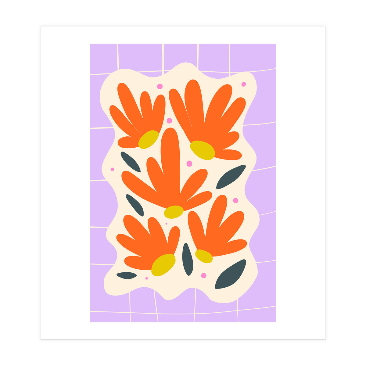 Modern Grid Floral Violet (Print Only)