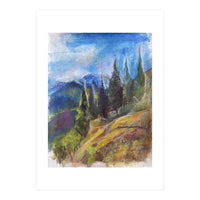 Pastel drawing of an Alpine Pine Forest (Print Only)