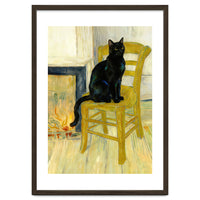 Black Cat on the Yellow Chair, Cozy Van Gogh Vintage Style, Cat at Eternity’s Gate