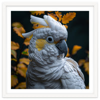 Yellow Crested Cockatoo Portrait Autumn Leaves Dark