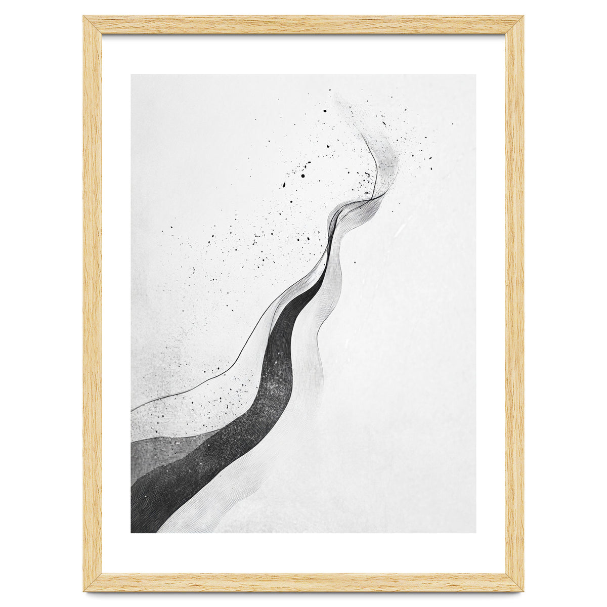 Abstract Black And White Ink Flowing Lines With Splatter