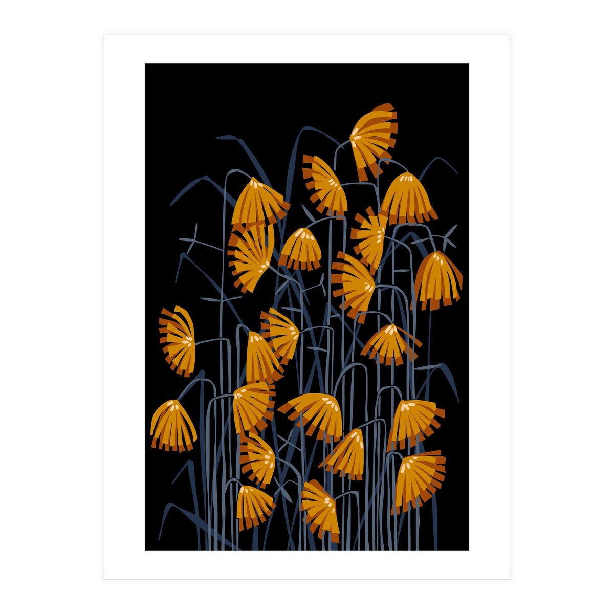 Linocut flower meadow black (Print Only)