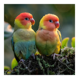 Lovebirds Couple Perched On Mossy Branch Sunlight (Print Only) thumbnail