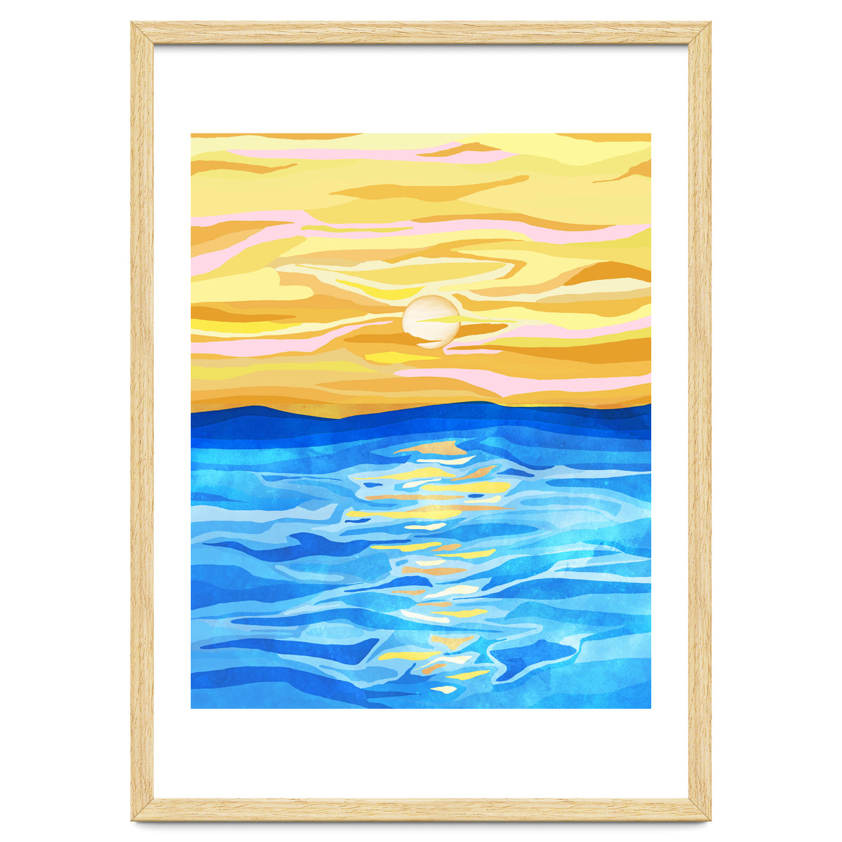 Sunsets & Romance, Ocean Watercolor Painting, Mosaic Eclectic Nature Landscape, Modern Boho Travel