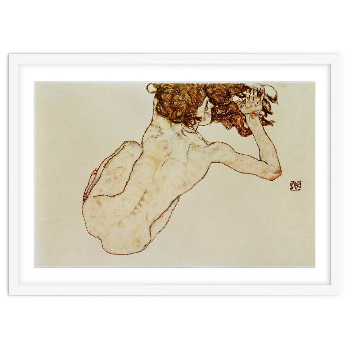 Kauernder Rueckenakt - Crouching nude,back view,1917. Gouache and pencil, 29,5 x 45 cm.