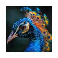 Peacock Bird Portrait Detailed Feathers Vibrant Colors (Print Only)