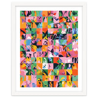 Life On A Checkboard, Abstract Maximalism Eclectic Painting, Bohemian Pop Of Color Illustration