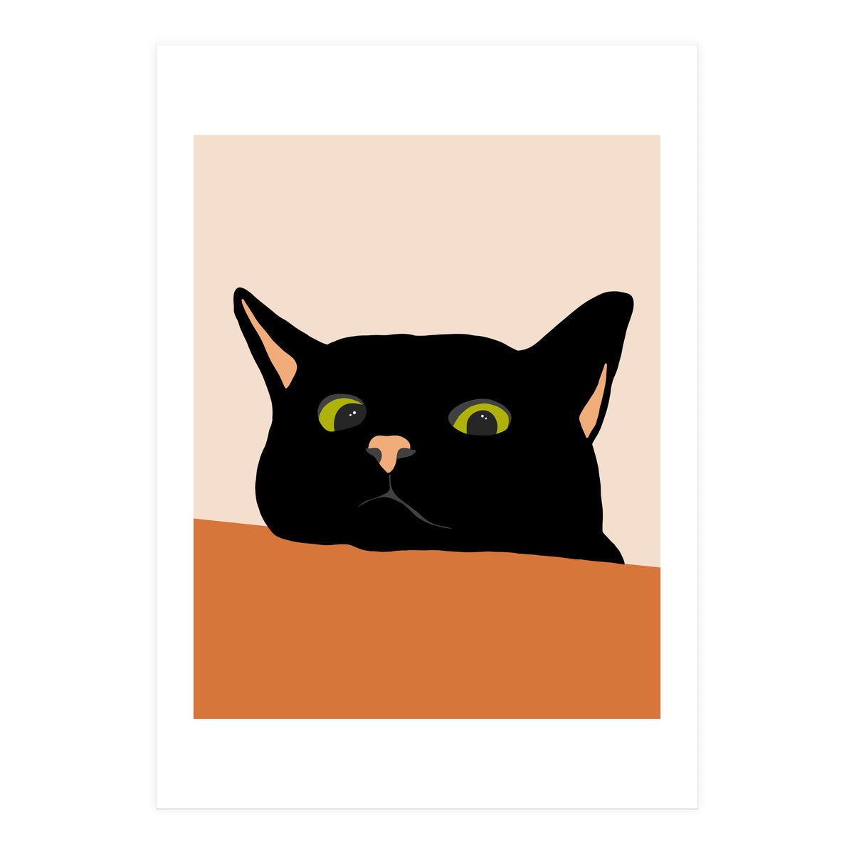 The Curious Cat, Black Cat, Funny Pets, Kitten, Cute Animals, Bohemian Eclectic Painting (Print Only)