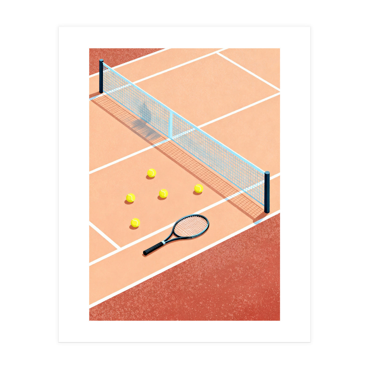 Tennis Court Art, Tennis Racket Illustration, Modern Sports Design (Print Only)
