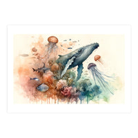 Whale And Jellyfish Watercolor (Print Only)