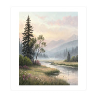 Dreamy Alpine Valley Landscape Painting (Print Only)