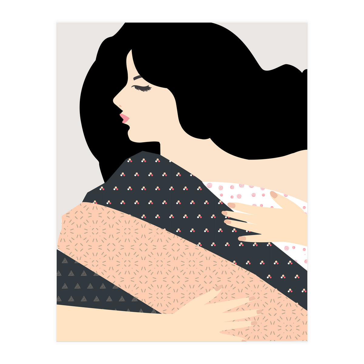 Not Today, Sleepy Lazy Woman In Bed, Quirky Eclectic Blanket Cozy Sleep In Illustration (Print Only)