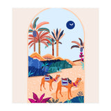 The Arabian Desert, Nature Landscape Travel Illustration, Camels Eclectic Sand Dunes Dubai Palm, Sahara Middle East Hot Summer Animals Bohemian (Print Only) thumbnail