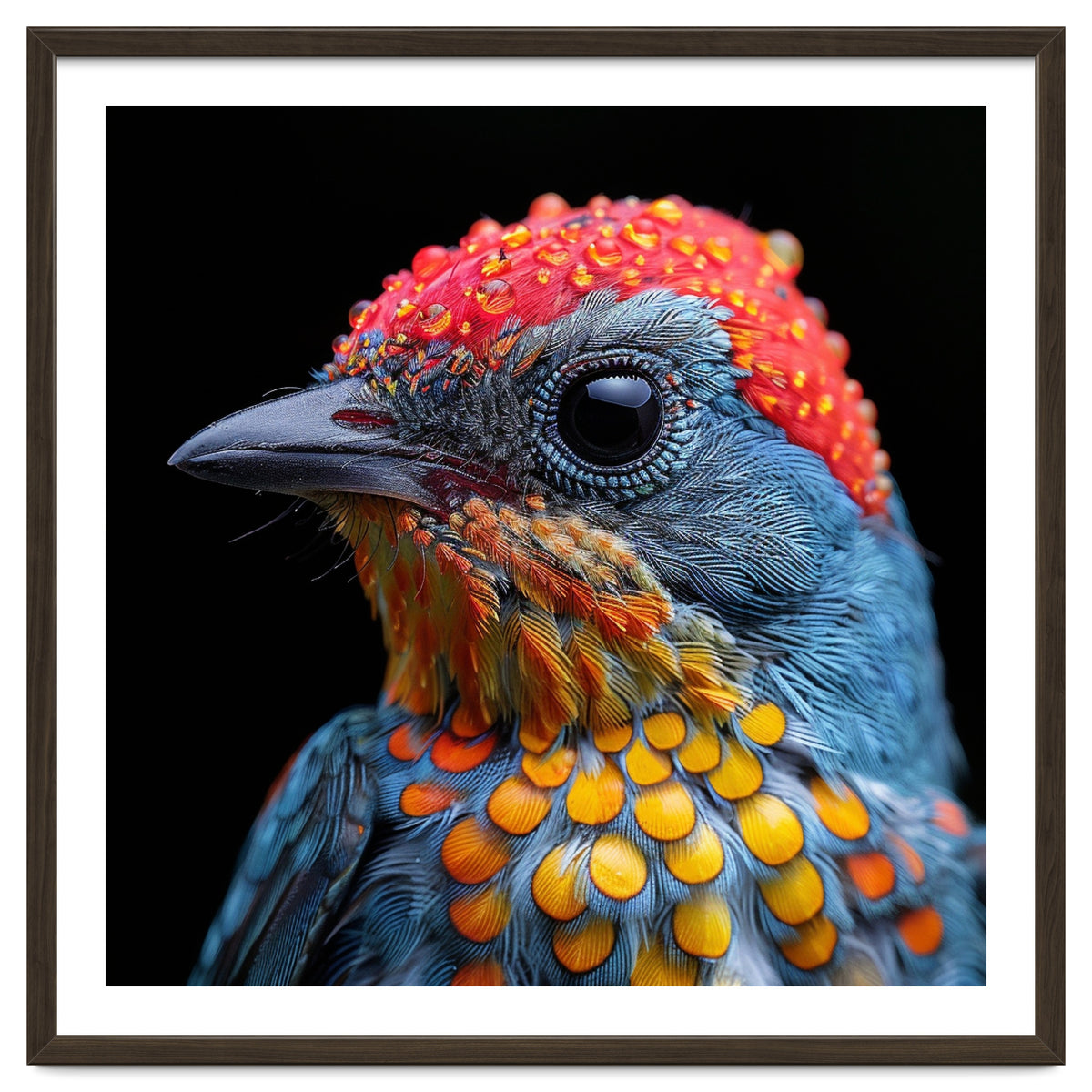 Close Up Of Colorful Bird With Water Droplets