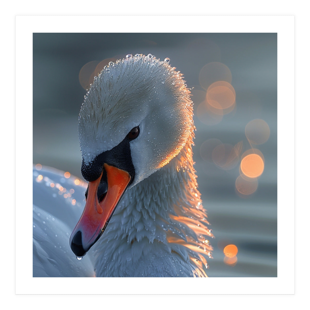 Close Up Of A Swan With Water Droplets (Print Only)