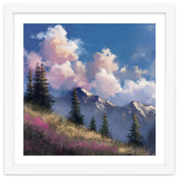 Alpine Summer Meadow with Vibrant Wildflowers and Snow
