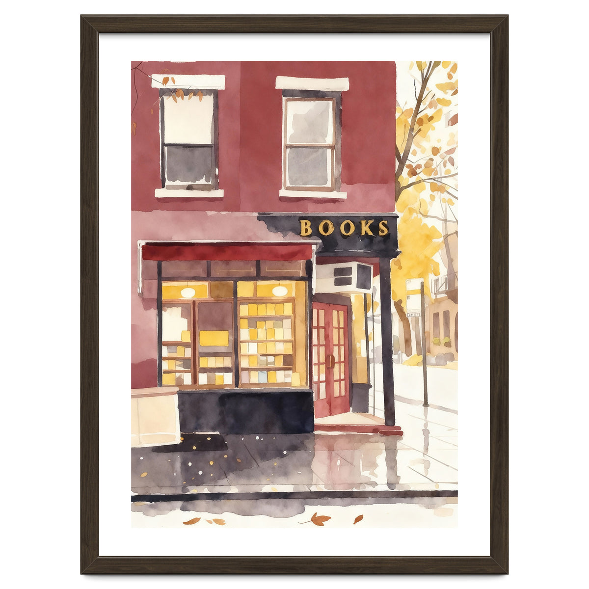 Cozy Bookshop, Autumn Book Shop Street Art, LibraryBook Store
