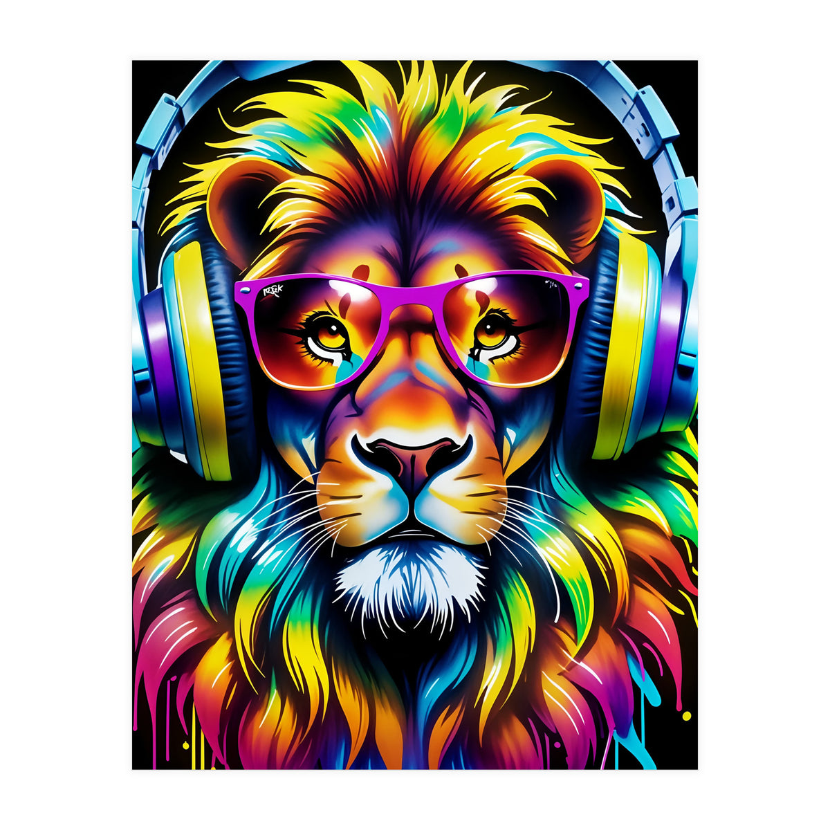 A Lion In Glasses Listens To Music (Print Only)