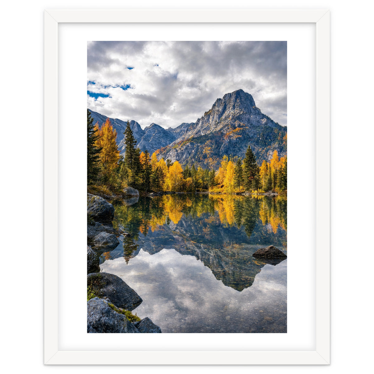 Golden Autumn Reflection: Majestic Mountain Wilderness Landscape