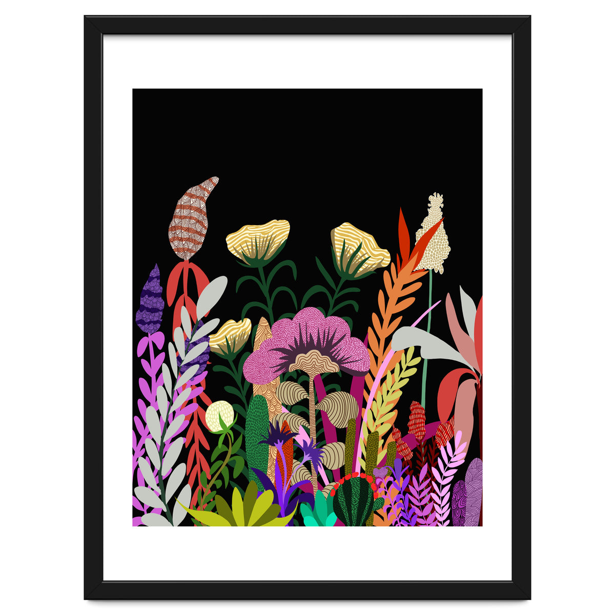 Dark Garden, Eclectic Bold Floral Botanical Nature, Colorful Mystery Bohemian Flowers Plants