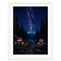 Enchanted Midnight Forest: Glowing Mushrooms and Milky Way
