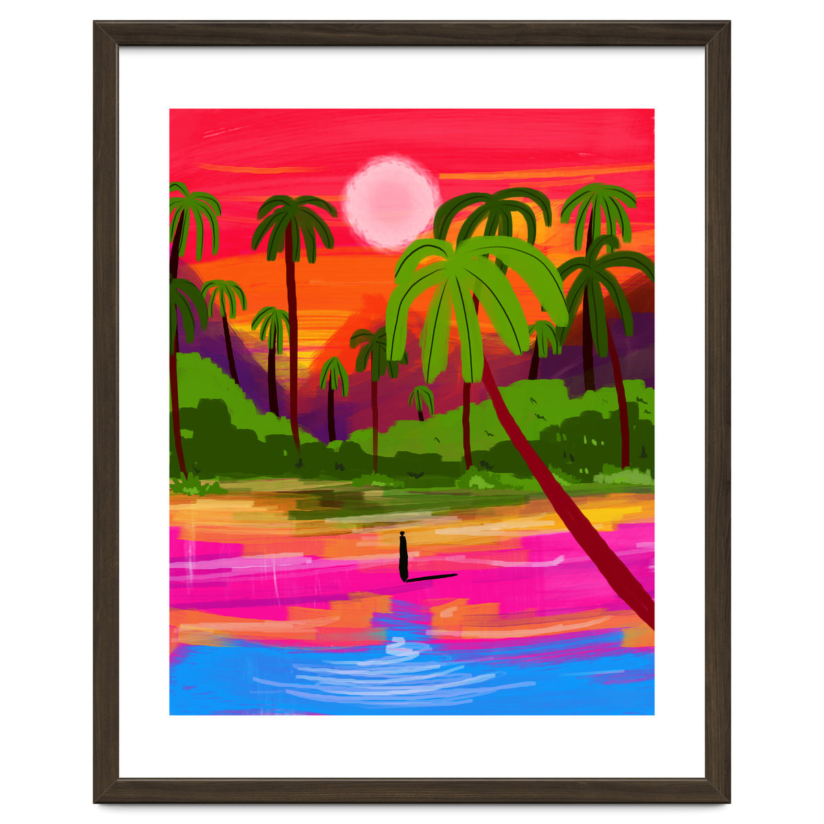My Shadow & I, Sunset Painting Lake Beach Seashore, Tropical Nature Landscape Colorful Bohemian Traditional, Travel Concept Companion