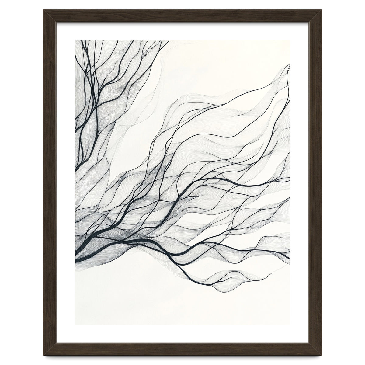 Abstract Black Branching Lines Flowing