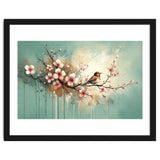 Bird Resting On Cherry Blossom Branch thumbnail