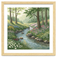 Vibrant Forest Stream Watercolor Painting
