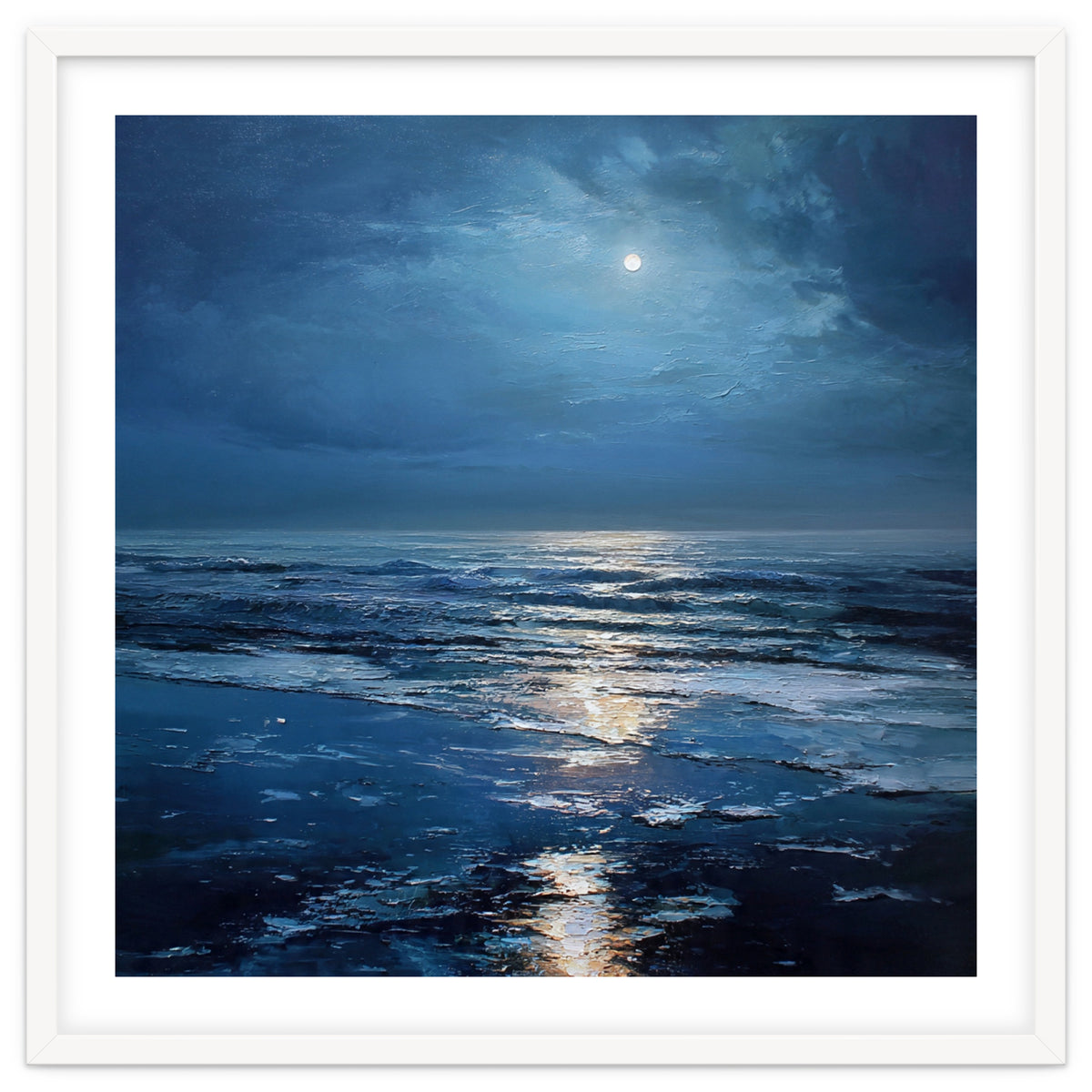 Midnight Blue Moonlit Seascape