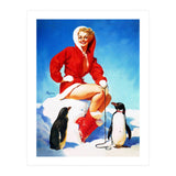 Pinup Sexy Woman Posing With Two Penguins (Print Only) thumbnail