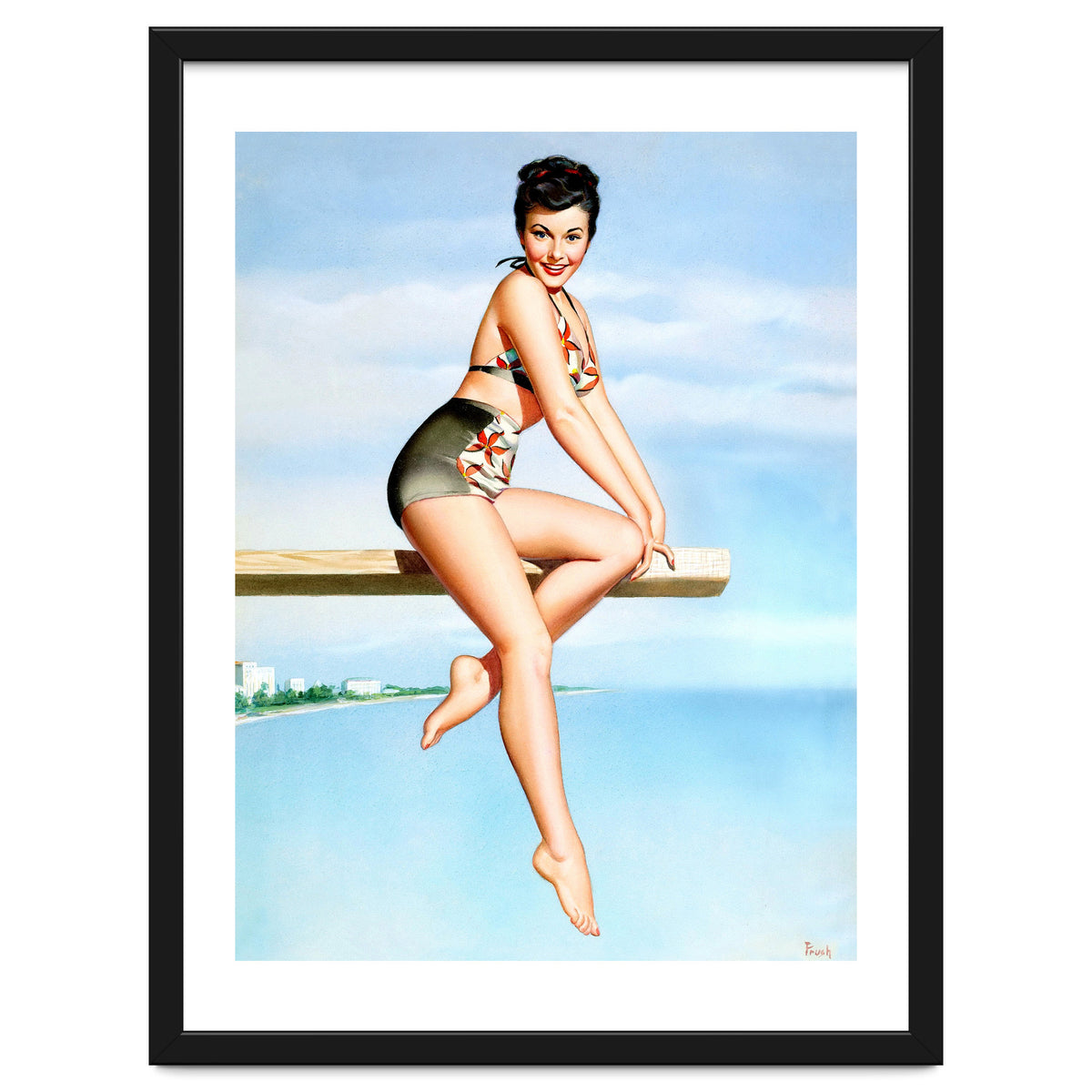 Smiling Sexy Pinup Girl Posing On A Board