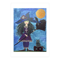 Cassandra, the Little Witch, with Merlin, the cat, and Circe, the Raven (Print Only)