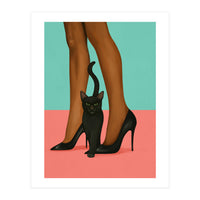 Woman In Heels With Black Cat (Print Only)