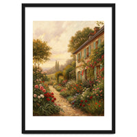 Idyllic Sunlit Cottage Garden Oil Painting