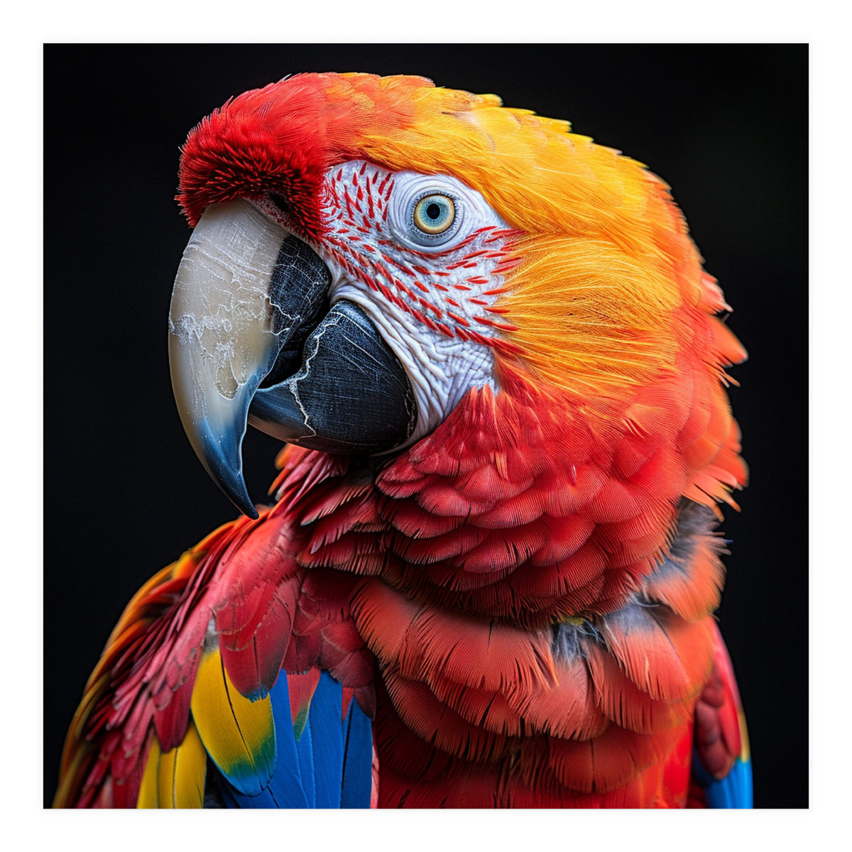 Scarlet Macaw Parrot Close Up Portrait Vivid Colors (Print Only)