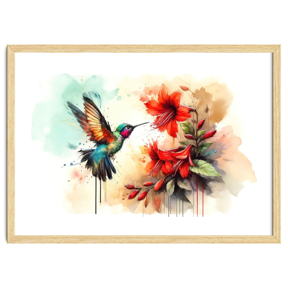 Dance Of Hummingbird And Crimson Flowers