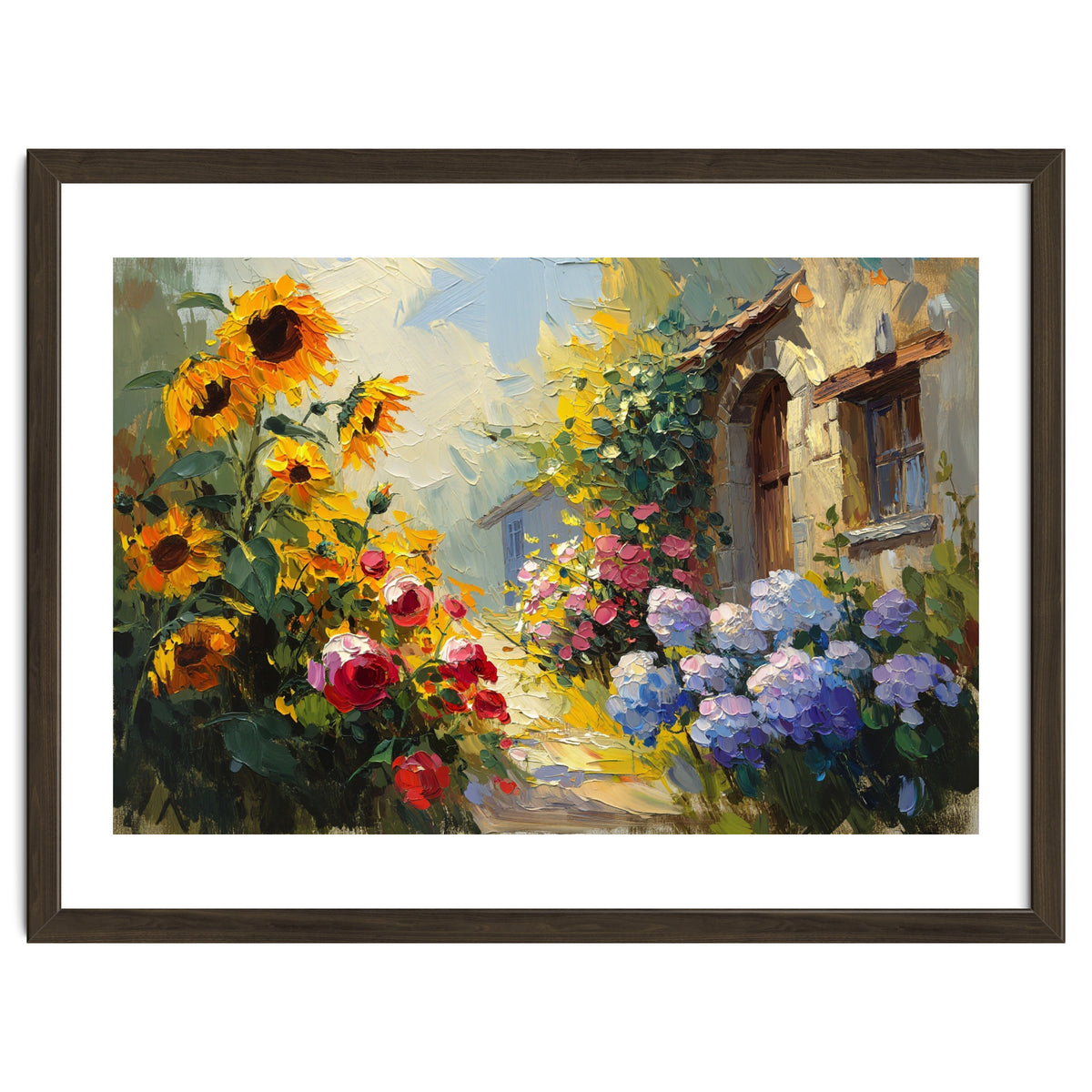 Vibrant Summer Cottage Garden Oil Painting