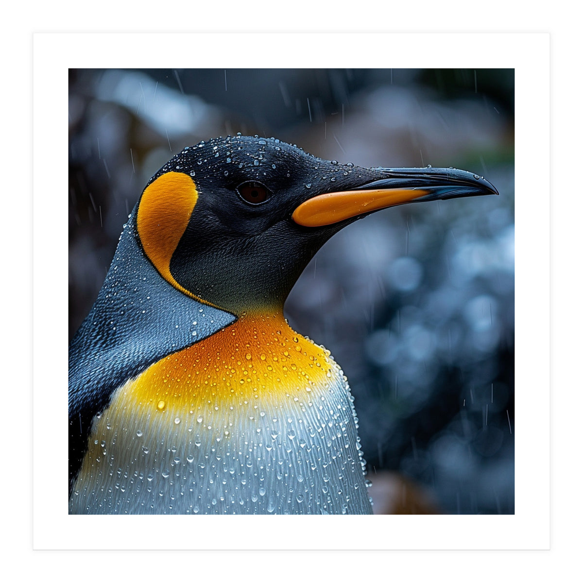 Close Up Of King Penguin In The Rain (Print Only)
