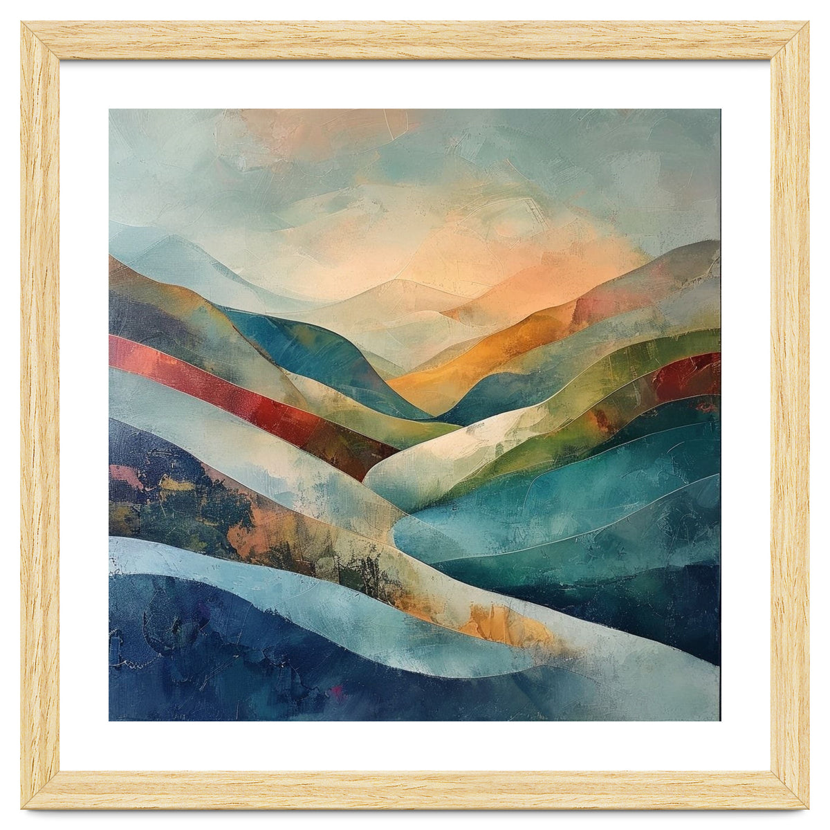 Abstract Mountain Landscape Painting with Textured Rolling Hills