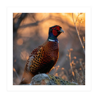 Pheasant Bird Standing On Rock Sunrise Light (Print Only)